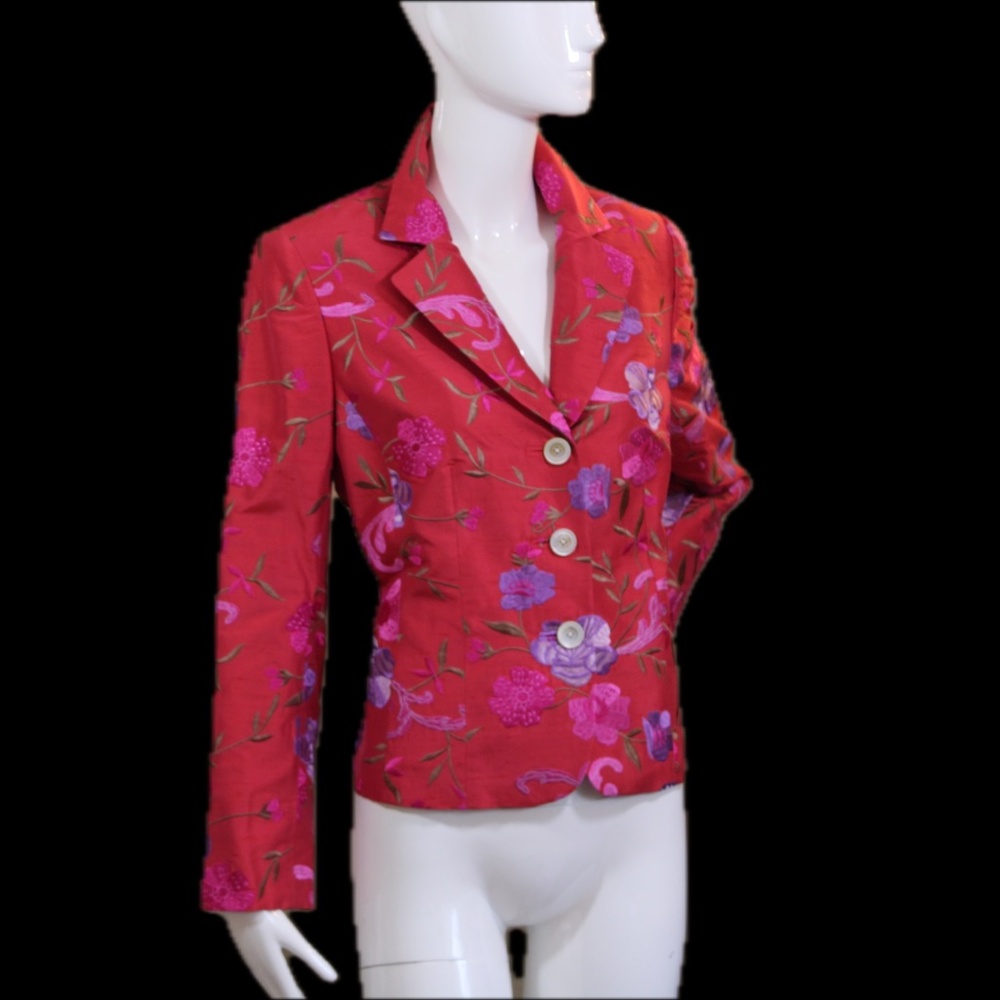 🌸 Algo of Switzerland Embroidered Silk Jacket – Size 6 – NWOT - Picture 3 of 14